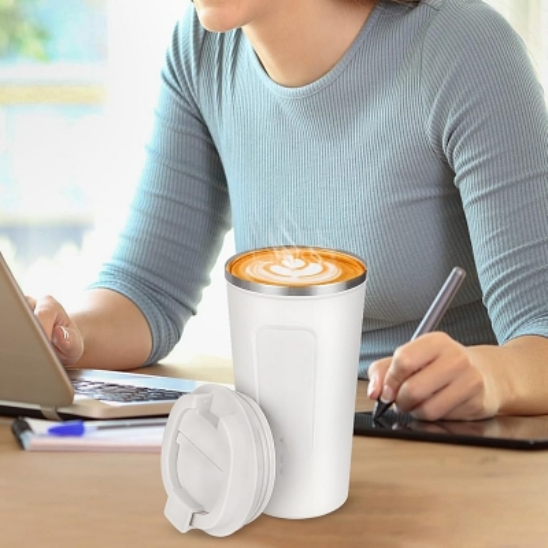 mug thermos blanc femme bureau