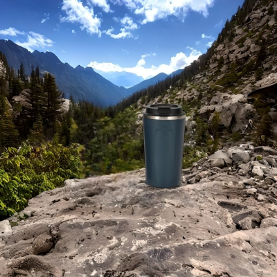 mug thermos bleu chaine montagne