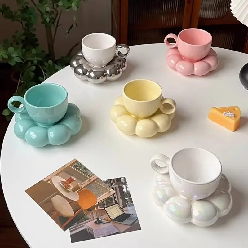 tasse cafe jaune blanc perle bleu rose argent