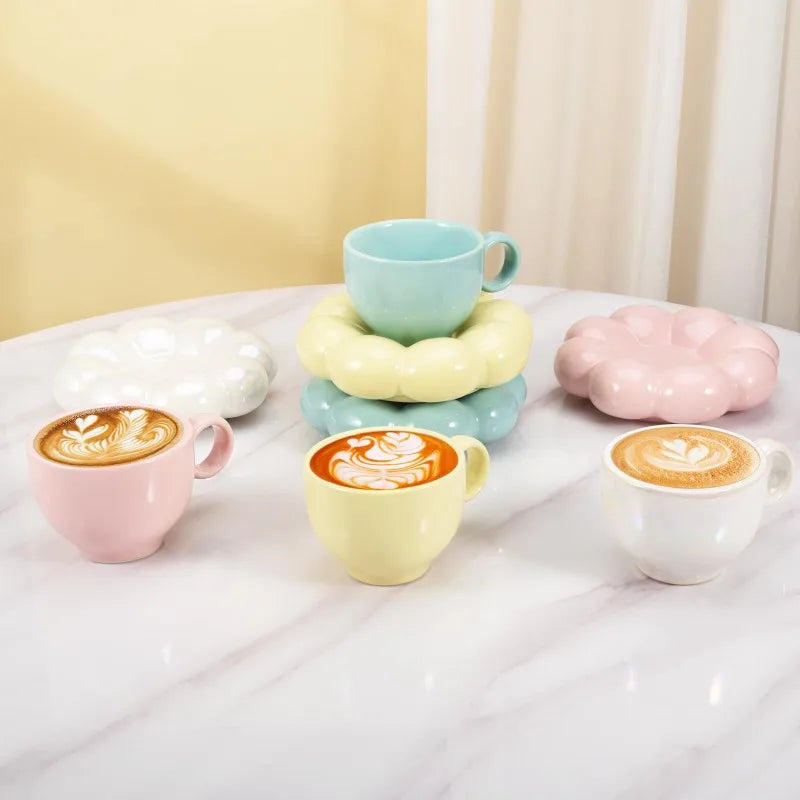 tasse cafe jaune perle bleu rose
