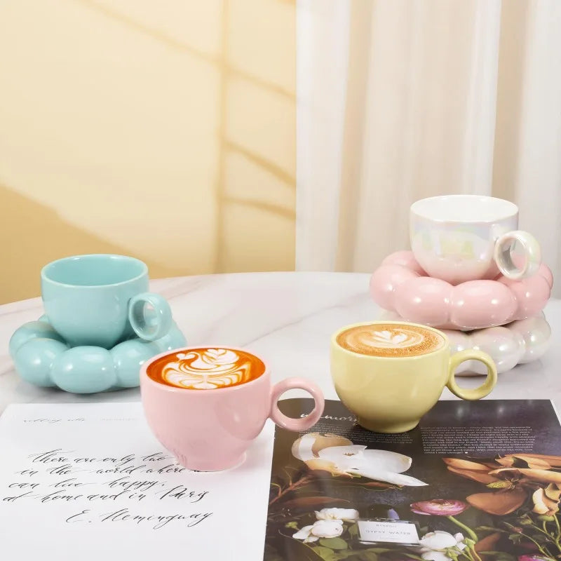 tasse cafe jaune perle rose bleu