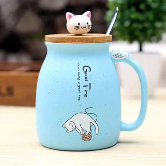 tasse the bleu chat kawaii dehors