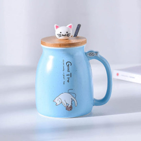 tasse the bleu chat kawaii fond blanc