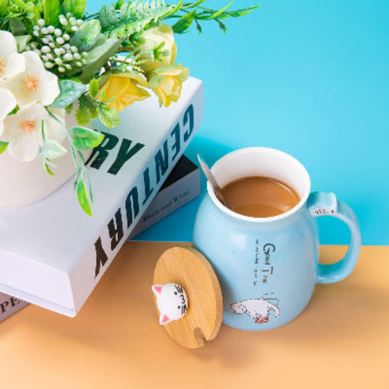 tasse the bleu chat kawaii livre plante