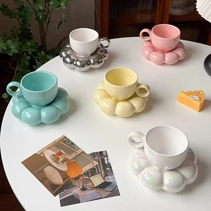 tasse cafe jaune blanc perle bleu rose argent