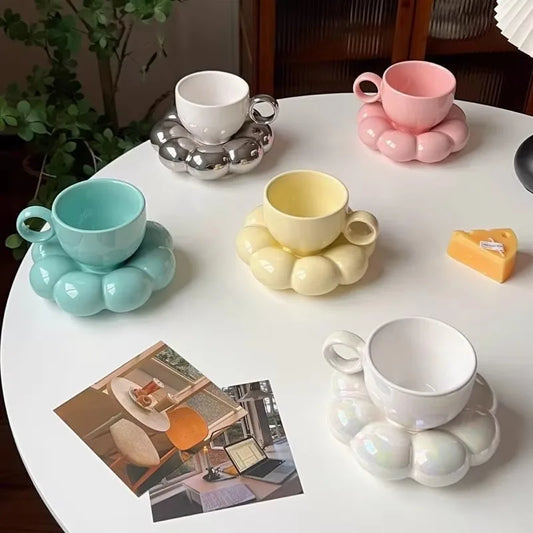 tasse cafe jaune blanc perle bleu rose argent