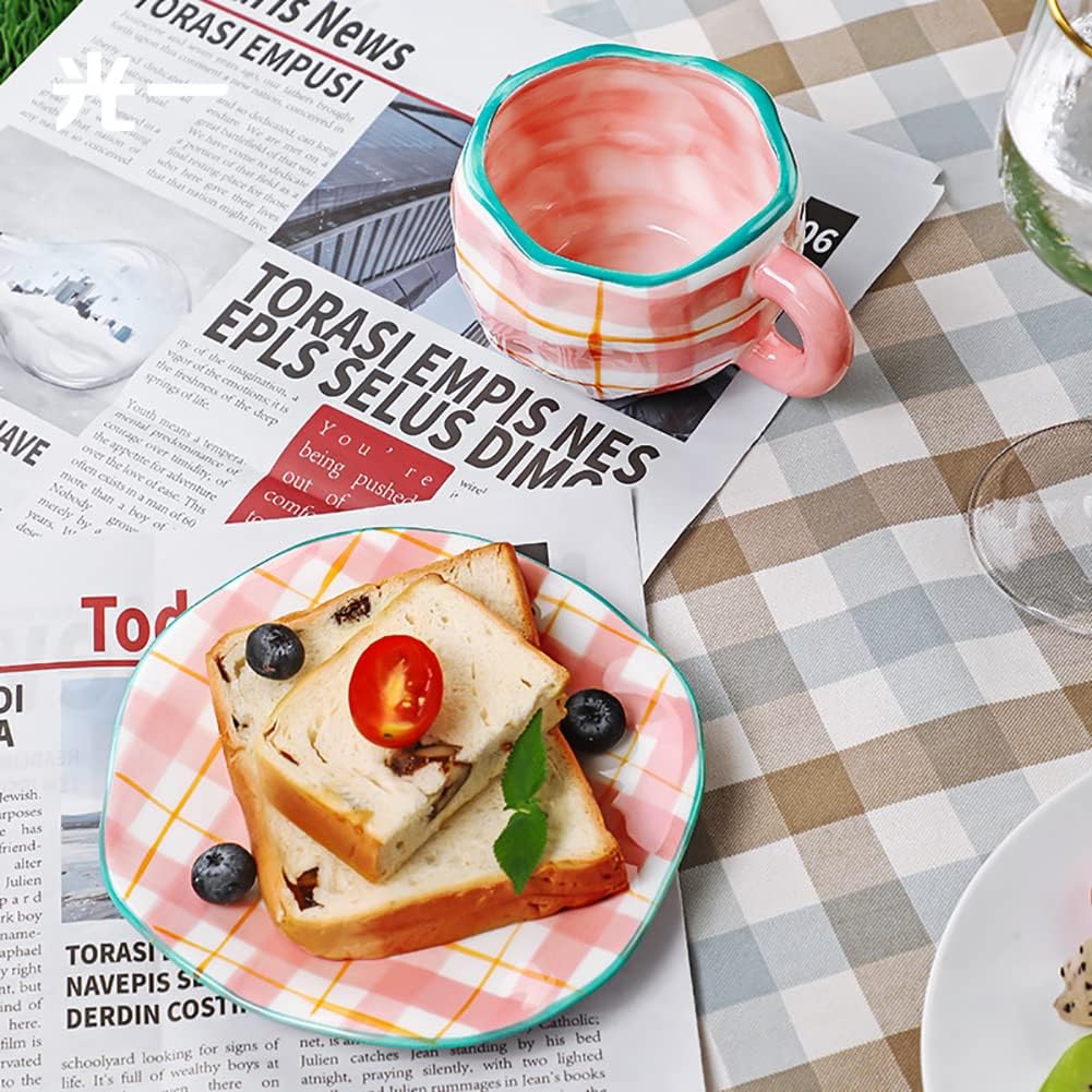 tasse cafe maillage rose pique nique journal 