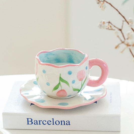 tasse cafe tulipe rose