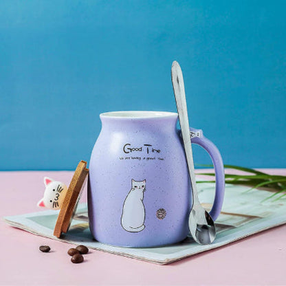 tasse the mauve chat kawaii ouvert cuillere couvercle
